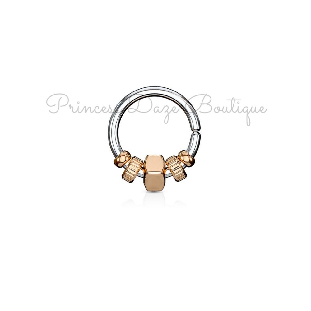 Rose Gold Unique Grooved Septum Ear Cartilage Piercing Nose Or Earring